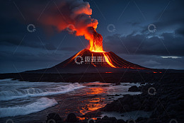 海边喷发的火山自然景观