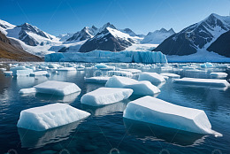 冰川雪山下漂浮的冰块景象