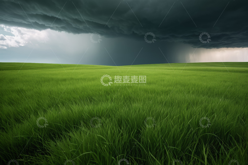 高清大图下载【趣麦麦图】草原上乌云密布的天空景象