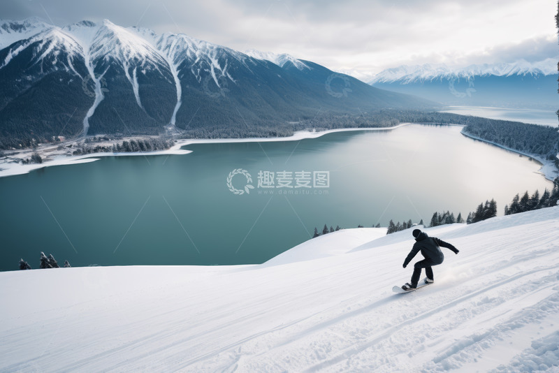 高清大图下载【趣麦麦图】雪山下滑雪者的美丽景观