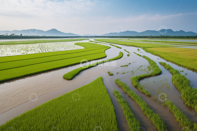 高清大图下载【趣麦麦图】航拍绿色稻田田园风光