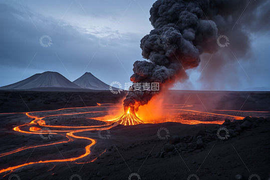 火山喷发熔岩流淌景象