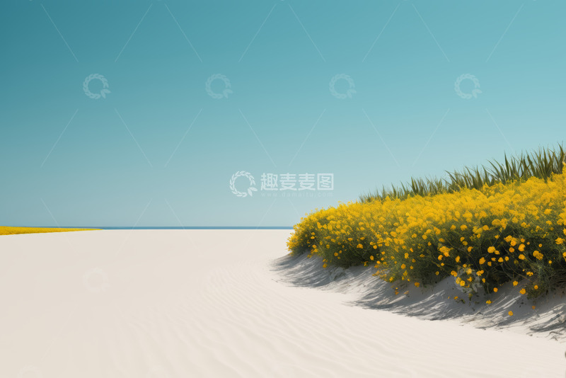 高清大图下载【趣麦麦图】沙滩上盛开的黄色花丛景观