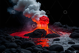 火山喷发熔岩流淌场景