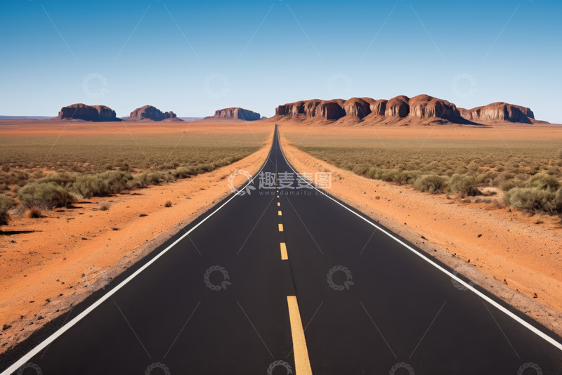 高清大图下载【趣麦麦图】沙漠中的笔直公路景观