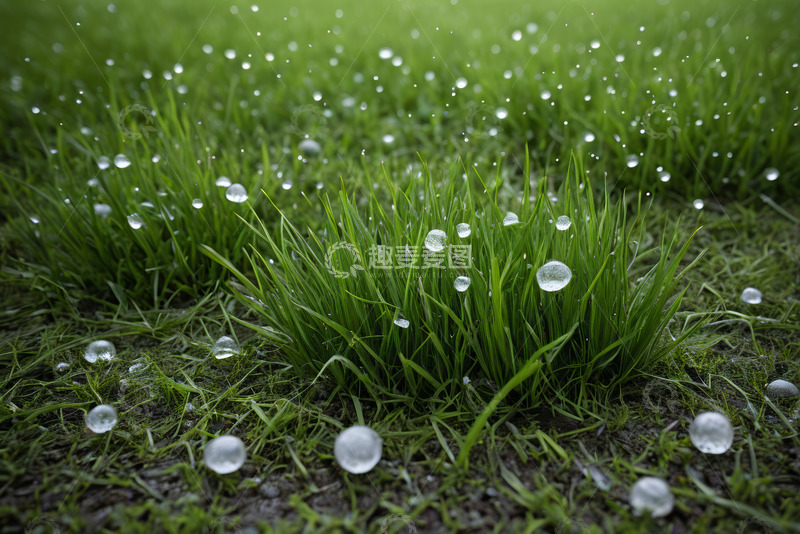 高清大图下载【趣麦麦图】草地上晶莹水珠微距特写