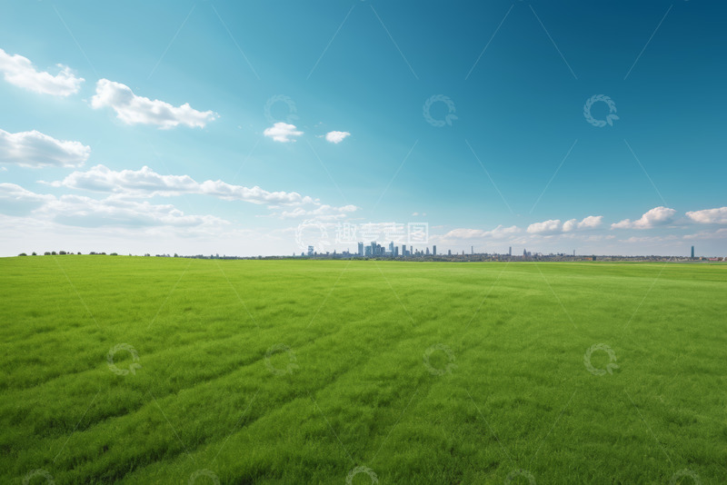 高清大图下载【趣麦麦图】广阔绿地与远方城市天际线