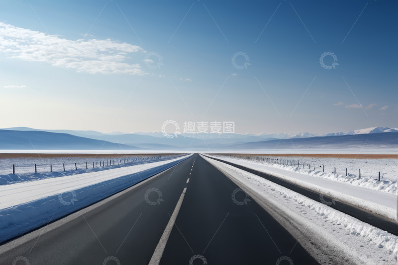 高清大图下载【趣麦麦图】冬日旷野中的宽阔公路