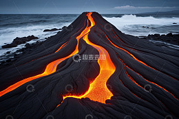 海边流淌的火山熔岩景观
