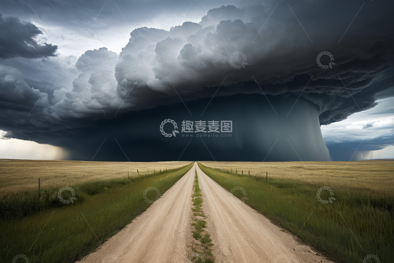 高清大图下载【趣麦麦图】旷野道路上的风暴云景象