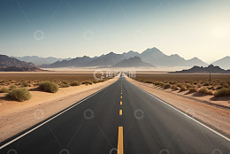 沙漠中的笔直公路景观