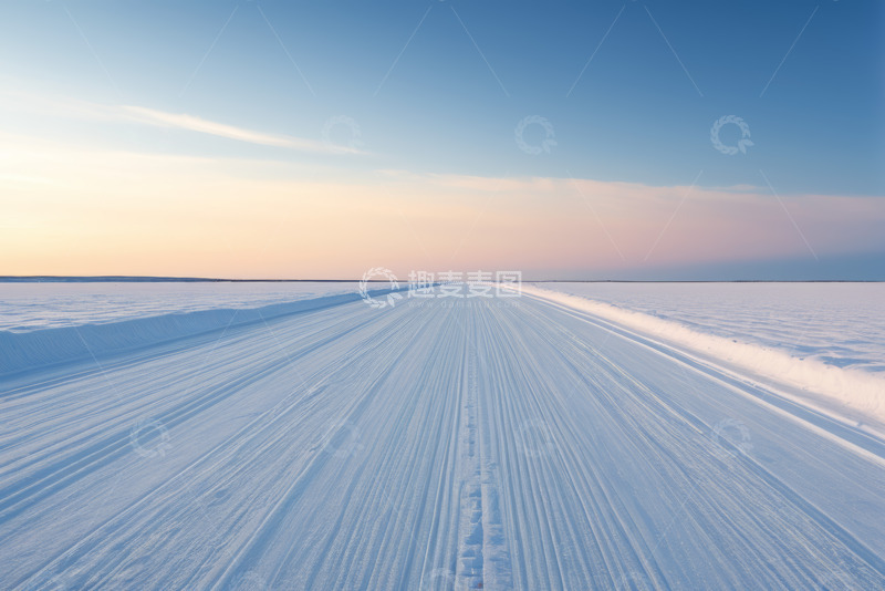 高清大图下载【趣麦麦图】冬日雪覆盖的宽阔道路景象