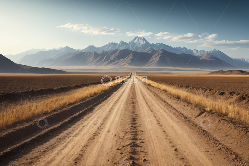 高清大图下载【趣麦麦图】旷野中延伸向远山的土路