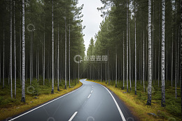 林间蜿蜒道路自然风光