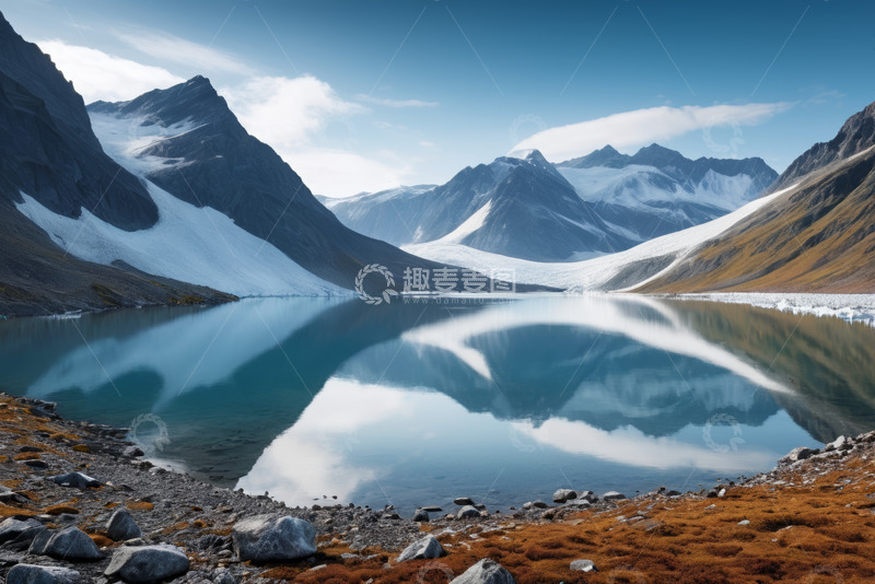 高清大图下载【趣麦麦图】雪山下平静的湖泊风景