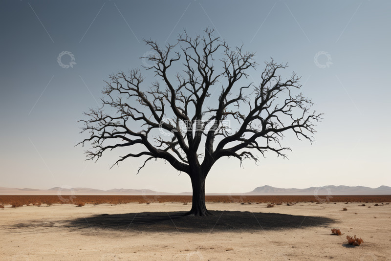 高清大图下载【趣麦麦图】沙漠中孤独的枯树景观
