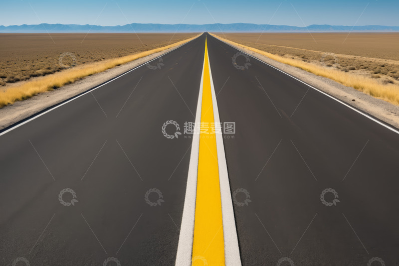 高清大图下载【趣麦麦图】空旷沙漠中的笔直道路