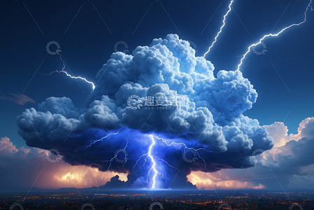 天空中闪电划破积雨云景象