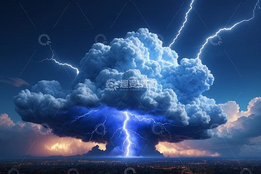 天空中闪电划破积雨云景象