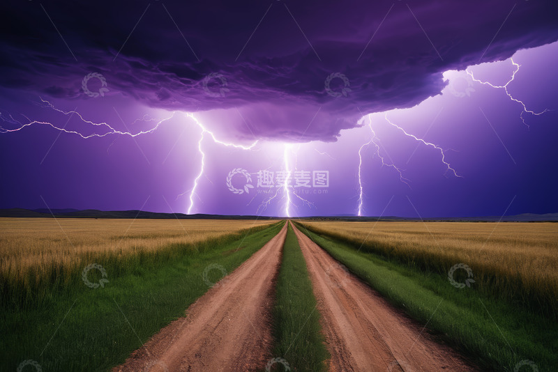 高清大图下载【趣麦麦图】田野间雷暴天气景象