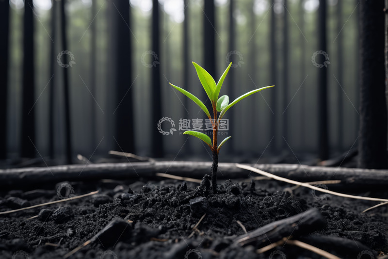 高清大图下载【趣麦麦图】森林中破土而出的嫩绿幼苗