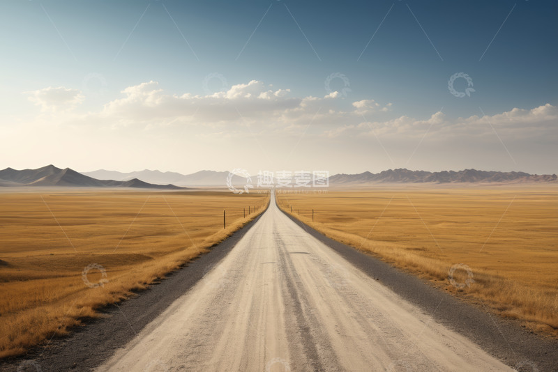 高清大图下载【趣麦麦图】旷野中的笔直公路景观