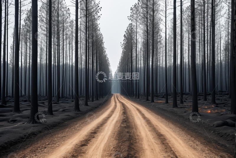 高清大图下载【趣麦麦图】林间土路穿过茂密树林