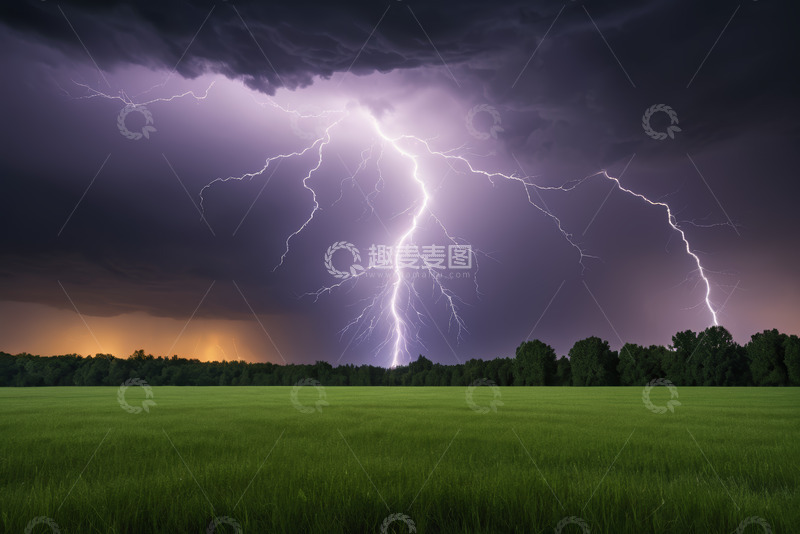 高清大图下载【趣麦麦图】田野上空闪电风暴景象