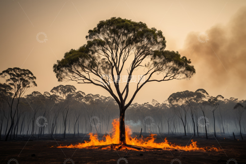 高清大图下载【趣麦麦图】森林中燃烧的树木景象