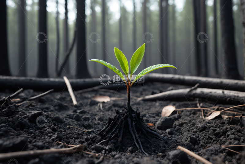 高清大图下载【趣麦麦图】森林中破土而出的嫩绿幼苗