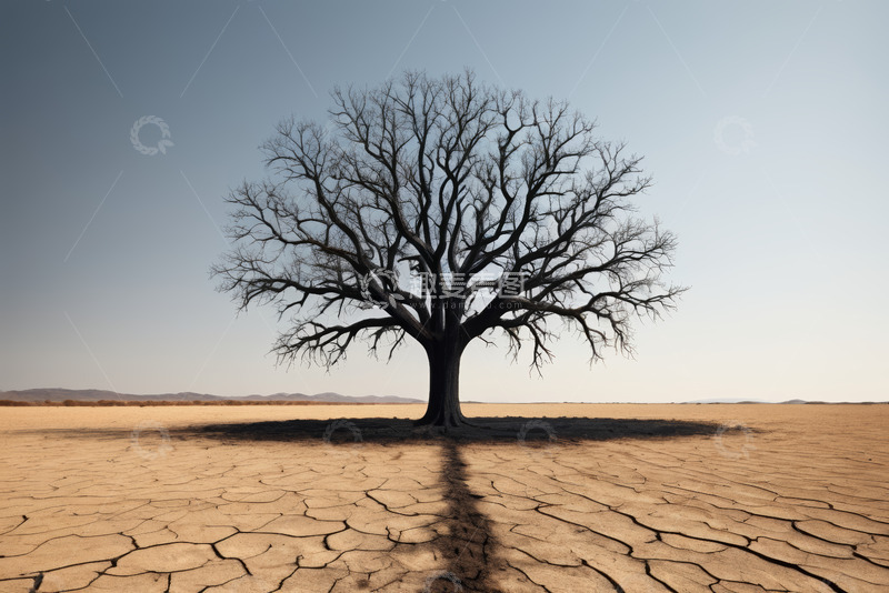 高清大图下载【趣麦麦图】荒原中孤独的枯树