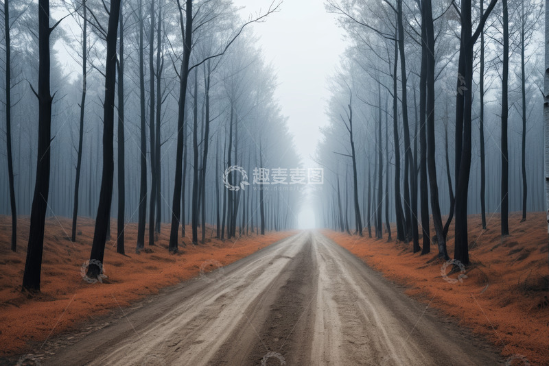 高清大图下载【趣麦麦图】雾中森林里的蜿蜒道路
