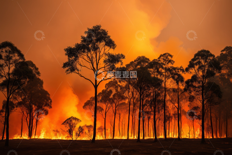 高清大图下载【趣麦麦图】森林火灾中的树木景象