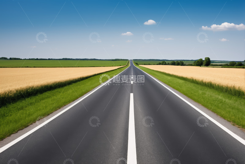 高清大图下载【趣麦麦图】田野间的沥青道路景观