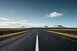 户外空旷道路与远山风景