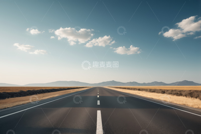 高清大图下载【趣麦麦图】空旷公路与蓝天白云风景