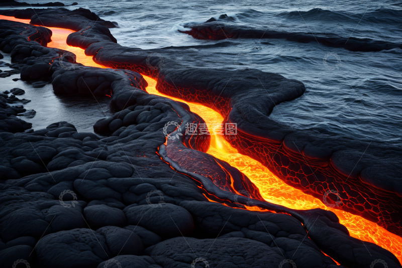 高清大图下载【趣麦麦图】海边流淌的炽热熔岩