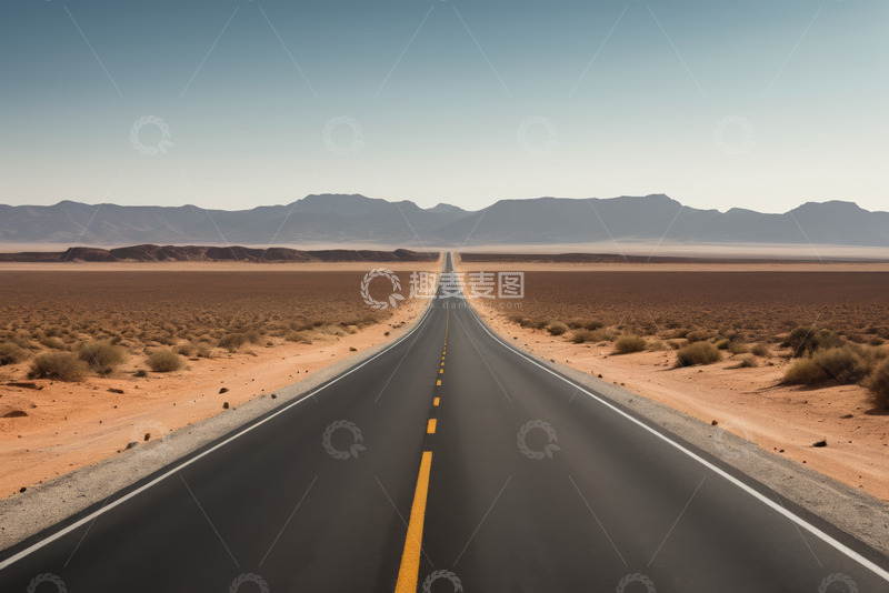高清大图下载【趣麦麦图】沙漠中的笔直公路景观