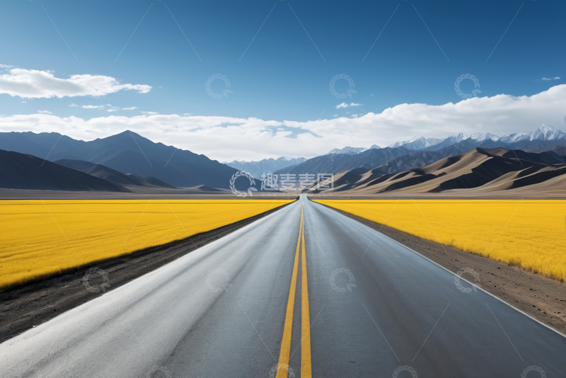 高清大图下载【趣麦麦图】旷野公路与远山景观