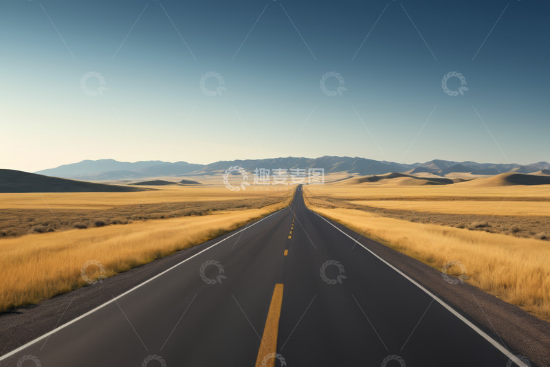 高清大图下载【趣麦麦图】旷野中延伸的公路景观