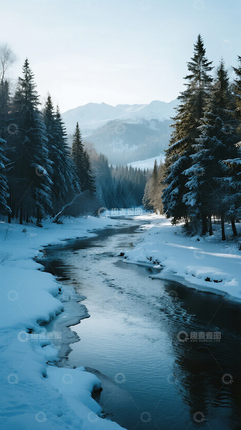 高清大图下载【趣麦麦图】冬日雪景山水画卷