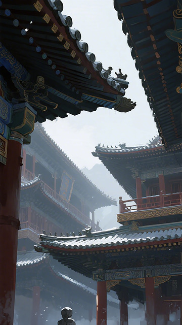 古风雪景宫殿建筑艺术画卷