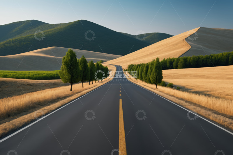 高清大图下载【趣麦麦图】旷野中延伸的公路风景