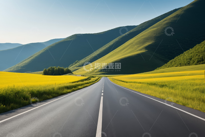 高清大图下载【趣麦麦图】田野山间的宽阔公路
