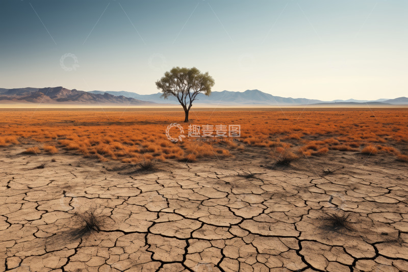 高清大图下载【趣麦麦图】干旱沙漠中的孤独树木