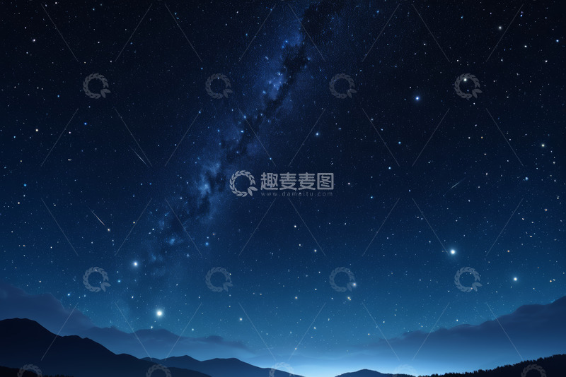 高清大图下载【趣麦麦图】夜空繁星与山脉景观