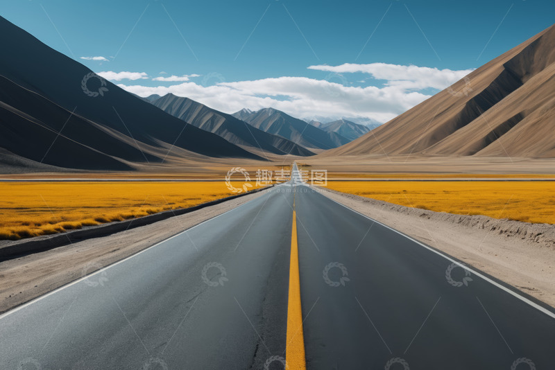 高清大图下载【趣麦麦图】旷野公路与连绵山脉景观