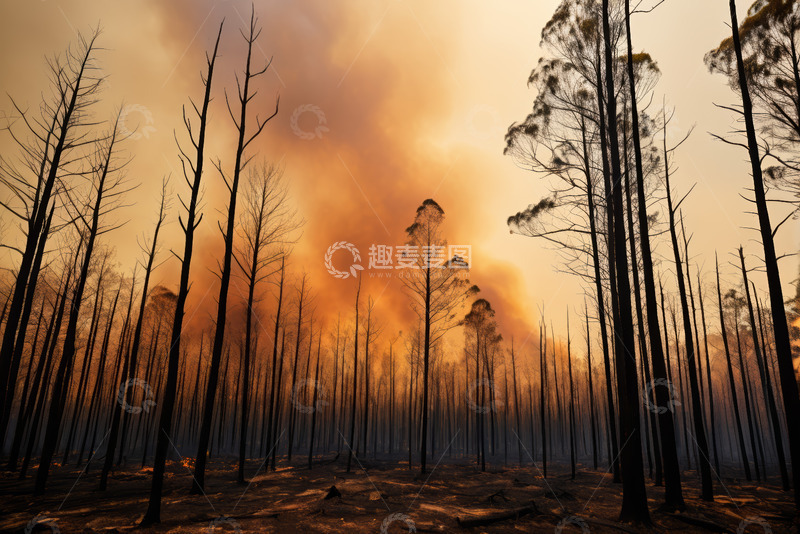 高清大图下载【趣麦麦图】森林火灾后的枯木景象