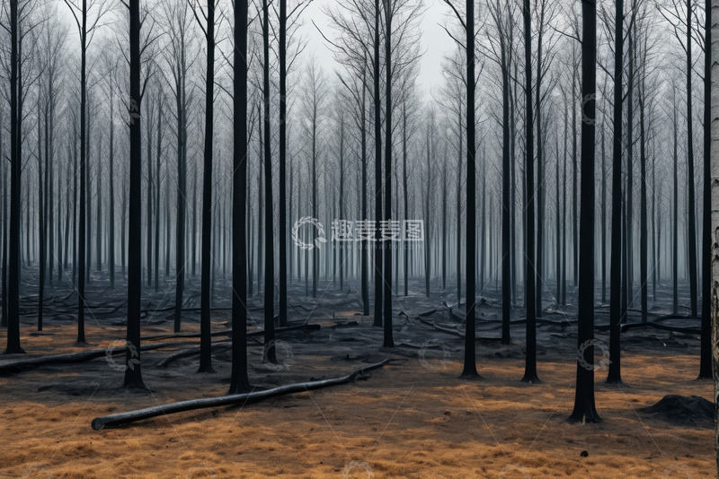 高清大图下载【趣麦麦图】灾后枯树林自然景象