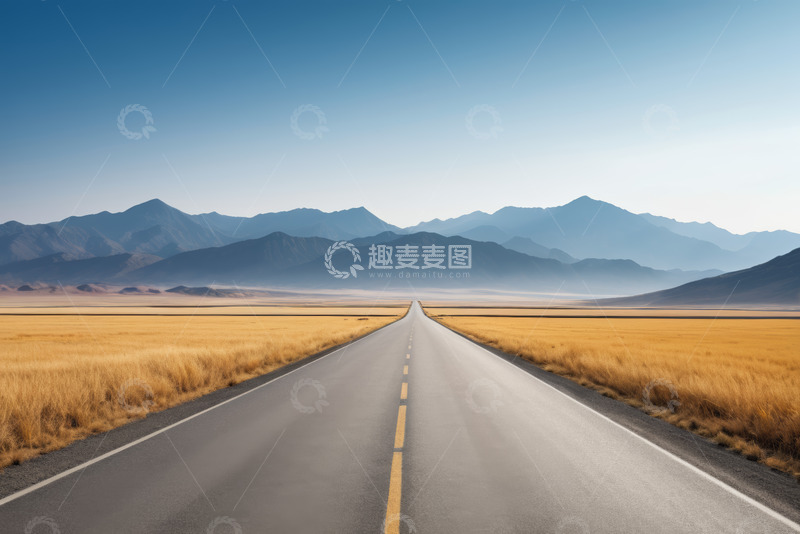 高清大图下载【趣麦麦图】旷野公路与远山自然景观